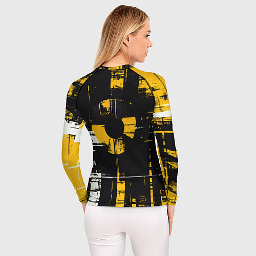 Женский рашгард Жёлто-белый гранж на чёрном фоне / 3D-принт – фото 4