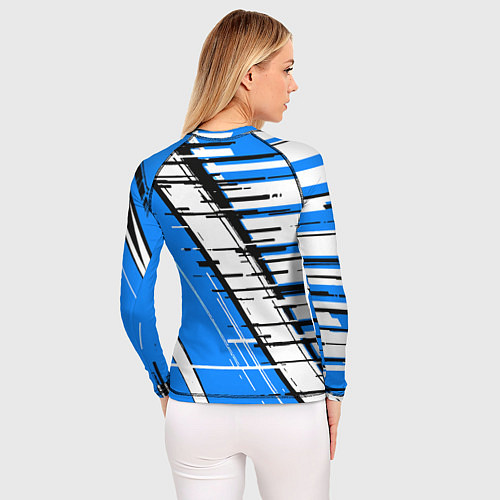 Женский рашгард Чёрно-белые глитч полосы на синем фоне / 3D-принт – фото 4