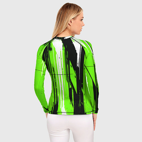 Женский рашгард Вертикальные чёрно-белые линии на зелёном фоне / 3D-принт – фото 4