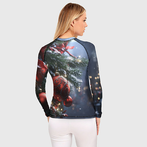 Женский рашгард Красные новогодние шары с узорами / 3D-принт – фото 4