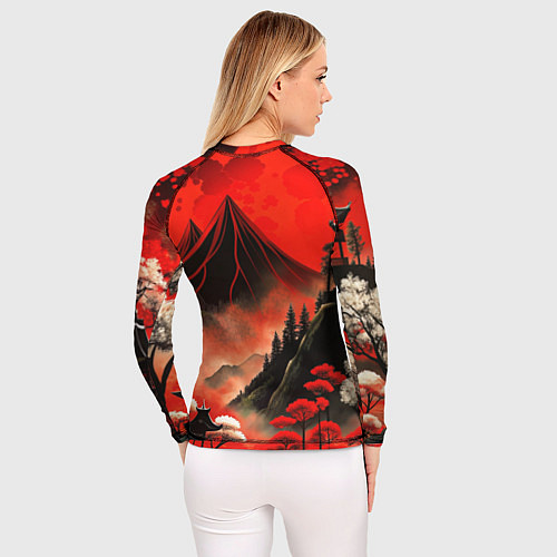Женский рашгард Япония природа в красном цвете / 3D-принт – фото 4