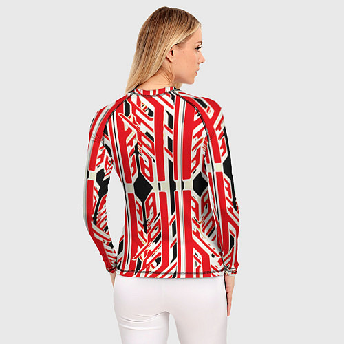 Женский рашгард Бело-красные техно полосы на чёрном фоне / 3D-принт – фото 4