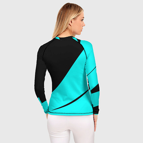 Женский рашгард Чёрный и неоновый голубой двуцветный с полосой / 3D-принт – фото 4