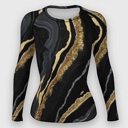 Рашгард женский Узоры черного мрамора с золотом, цвет: 3D-принт