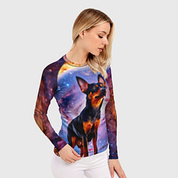 Рашгард женский Пинчер в космосе, цвет: 3D-принт — фото 2