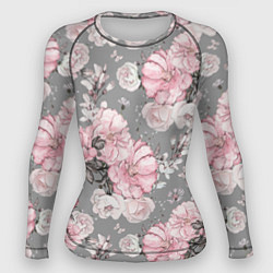 Женский рашгард Розовые розы на сером