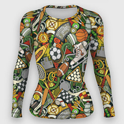 Рашгард женский Спортивный инвентарь коллаж, цвет: 3D-принт