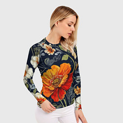 Рашгард женский Маки и пионы старинный паттерн, цвет: 3D-принт — фото 2