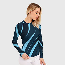 Рашгард женский Тёмный бирюзовый контрастные полосы, цвет: 3D-принт — фото 2