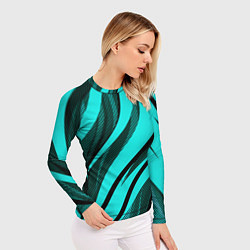 Рашгард женский Неоновый голубой с чёрным абстракция с полосами, цвет: 3D-принт — фото 2