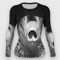 Рашгард женский Изогнутые белые перья павлина - чб иллюстрация, цвет: 3D-принт