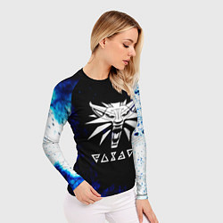 Рашгард женский Ведьмак лого синие краски, цвет: 3D-принт — фото 2