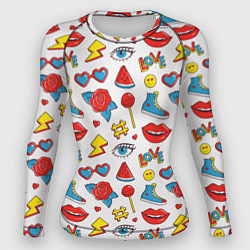 Рашгард женский Паттерн с яркими молодежными стикерами, цвет: 3D-принт