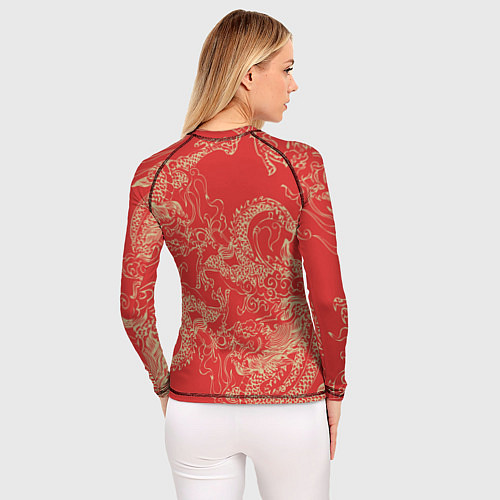 Женский рашгард Золотые драконы на красном / 3D-принт – фото 4