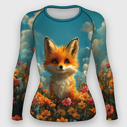 Рашгард женский Лисица в цветочном поле, цвет: 3D-принт