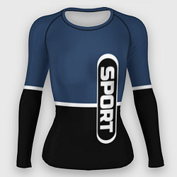Рашгард женский Sport сине-чёрный с полосой, цвет: 3D-принт