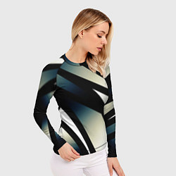Рашгард женский Чёрно-белый с синим затемнением полосы, цвет: 3D-принт — фото 2