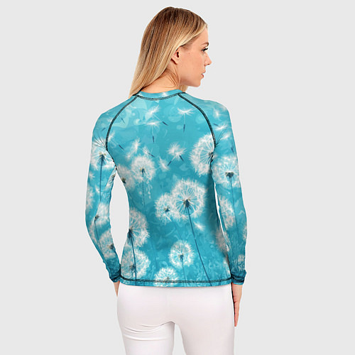 Женский рашгард Белые одуванчики на бирюзовом фоне / 3D-принт – фото 4