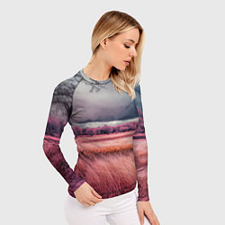 Рашгард женский Поле и деревья пейзаж - инфракрасный стиль, цвет: 3D-принт — фото 2