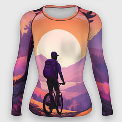 Женский рашгард Велосипедист в малиновом закате