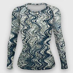 Рашгард женский Бело-синий искажённые абстрактные линии, цвет: 3D-принт