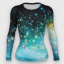 Рашгард женский Бирюзовые блестки фон, цвет: 3D-принт