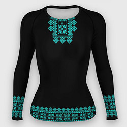 Рашгард женский Славянские узоры и орнамент голубой - вышиванка ру, цвет: 3D-принт