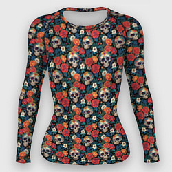 Рашгард женский Черепа и цветы Santa Muerte, цвет: 3D-принт