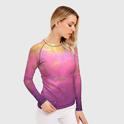 Рашгард женский Розовый и золотой блеск текстура, цвет: 3D-принт — фото 2
