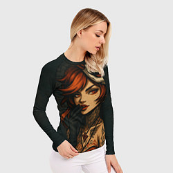 Рашгард женский Рыжая девушка с маской лисы дерзкий стиль, цвет: 3D-принт — фото 2