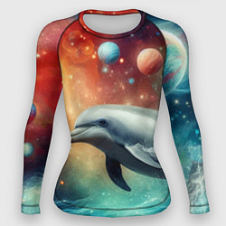 Рашгард женский Галактический дельфин - неоновый космос, цвет: 3D-принт