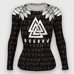 Женский рашгард Асгард на фоне рун и валькнут