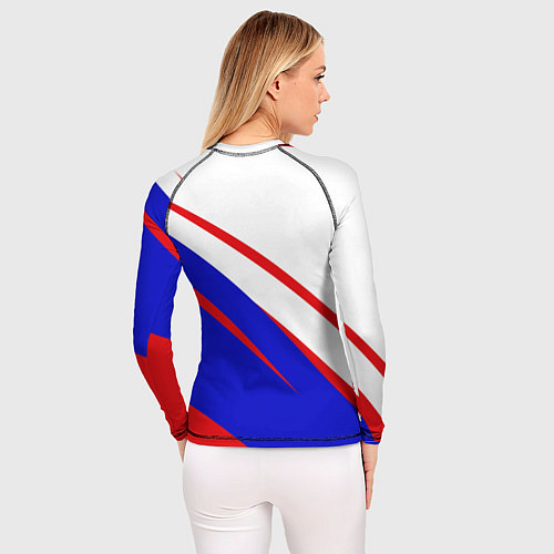 Женский рашгард Герб на фоне цветов флага бело-сине-красный / 3D-принт – фото 4