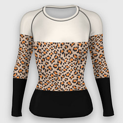 Рашгард женский Леопардовый паттерн с черной и бежевой полосой, цвет: 3D-принт