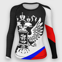 Женский рашгард Герб России и государственный флаг на чёрном фоне