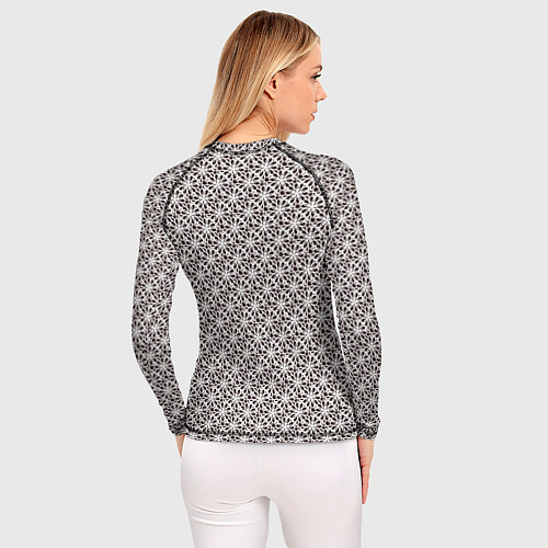 Женский рашгард Коричневый в белый стилизованный цветочный узор / 3D-принт – фото 4
