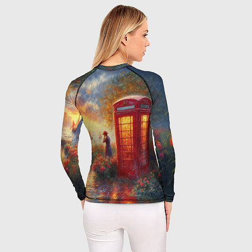 Женский рашгард Пейзаж с красной телефонной будкой / 3D-принт – фото 4