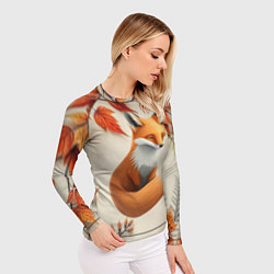 Рашгард женский Лис под осенними листьями, цвет: 3D-принт — фото 2