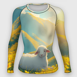 Рашгард женский Овечка в цветочной долине, цвет: 3D-принт