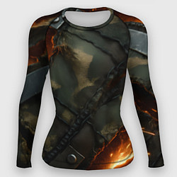 Женский рашгард Разорванный камуфляж с огнем
