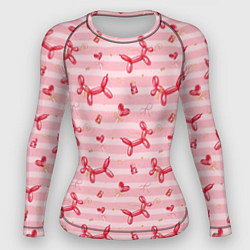 Рашгард женский Красные шарики-собачки на розовых полосках, цвет: 3D-принт