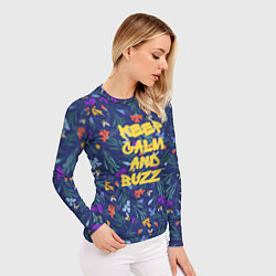 Рашгард женский Keep calm and buzz - пчелы и цветы, цвет: 3D-принт — фото 2