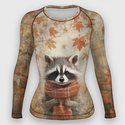 Рашгард женский Осенней енот в шарфе, цвет: 3D-принт
