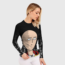 Рашгард женский Ванпанчмен, цветной Сайтама на фоне иероглифов, цвет: 3D-принт — фото 2