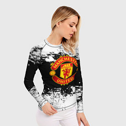 Рашгард женский Манчестер Юнайтед черно белые краски лого, цвет: 3D-принт — фото 2
