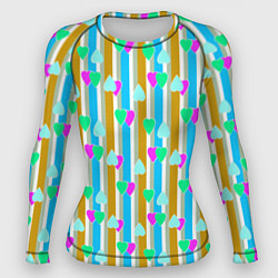 Рашгард женский Полосатый с сердечками ретро в горошек, цвет: 3D-принт