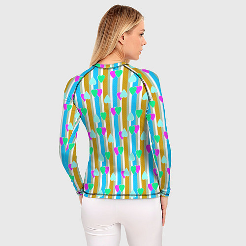 Женский рашгард Полосатый с сердечками ретро в горошек / 3D-принт – фото 4