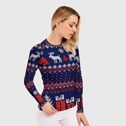 Рашгард женский Новогодний вязаный паттерн, цвет: 3D-принт — фото 2