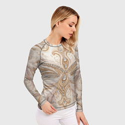 Рашгард женский Перламутровый орнамент с перьями, цвет: 3D-принт — фото 2