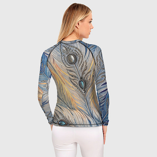 Женский рашгард Синие перья с самоцветами / 3D-принт – фото 4